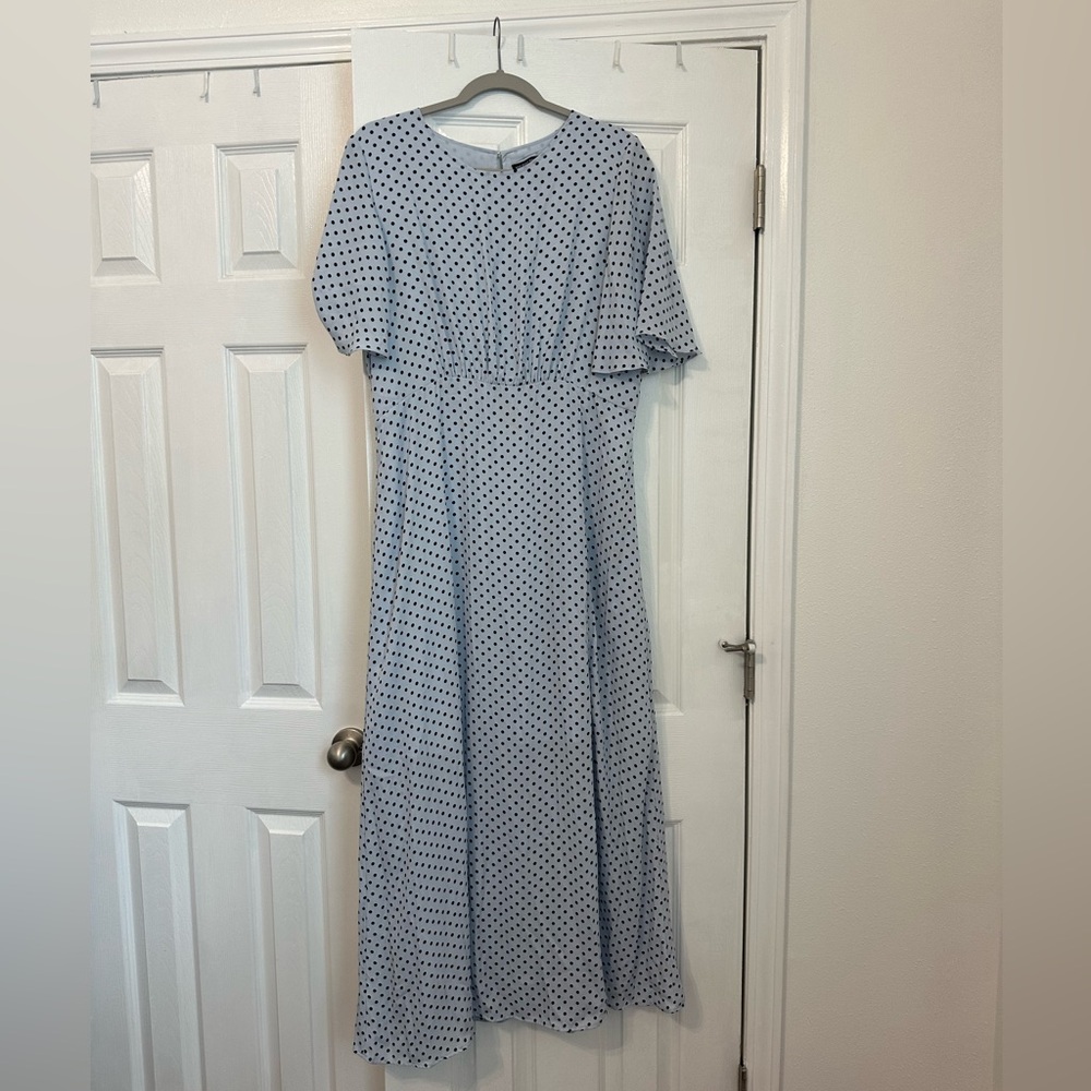 Light Blue Polka Dot Short Sleeve Maxi Dress